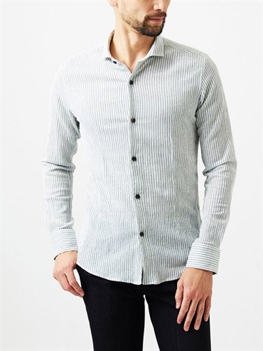 針織條紋長袖襯衫[可機洗](白色(90)/46)