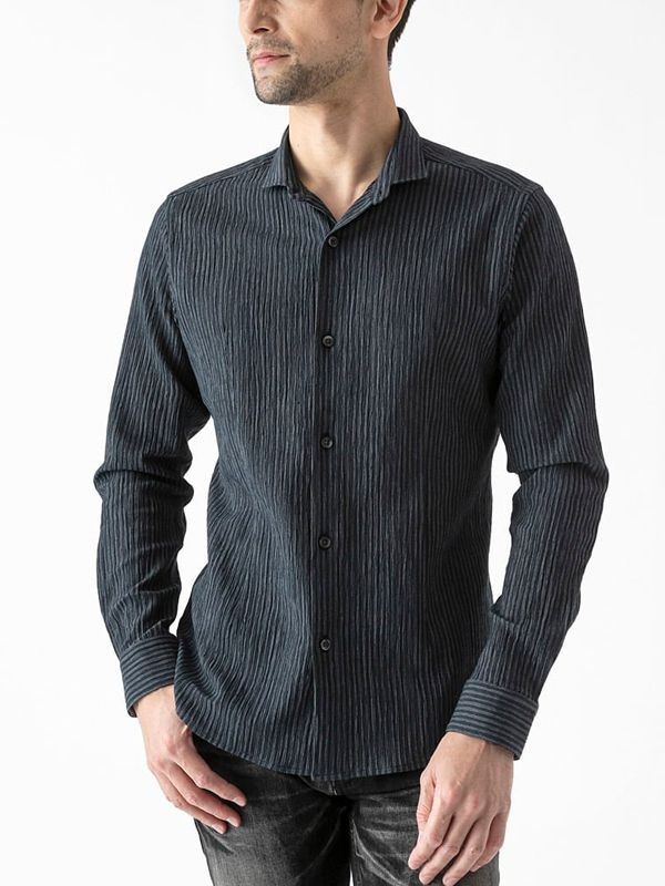 針織條紋長袖襯衫[可機洗]