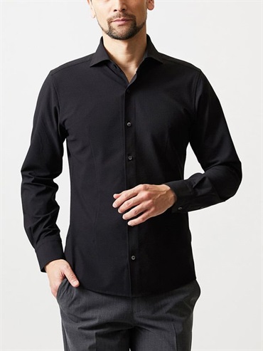 彈性泡泡紗長袖襯衫[可機洗](黑色(94)/48)