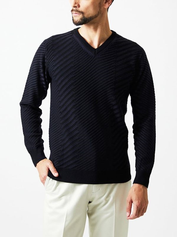 漸層V領針織衫(海軍藍(57)/48)