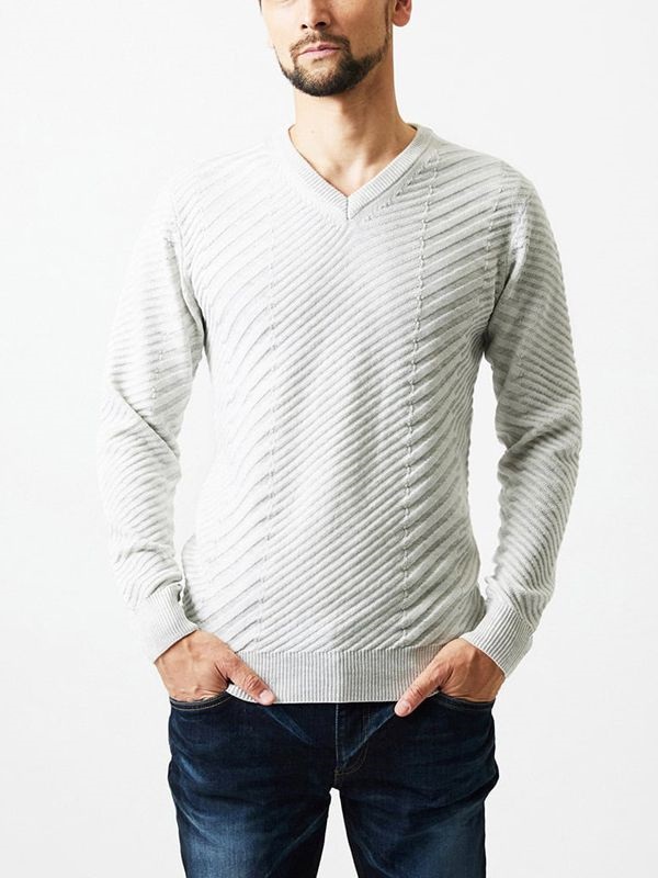 漸層V領針織衫(淺灰色(91)/48)