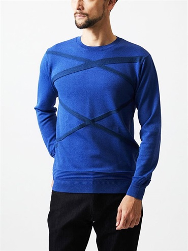 拼接設計圓領針織衫(藍色(55)/48)