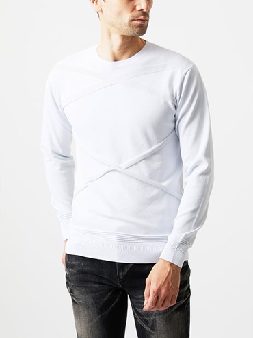 拼接設計圓領針織衫(白色(90)/48)