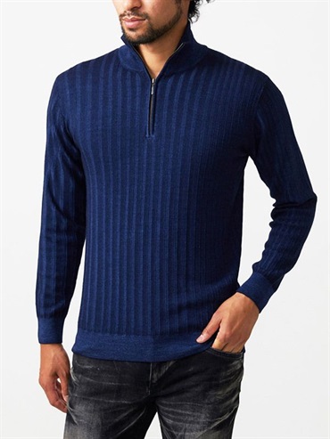 半開襟拉鍊針織衫[成衣染色工藝](海軍藍(57)/48)
