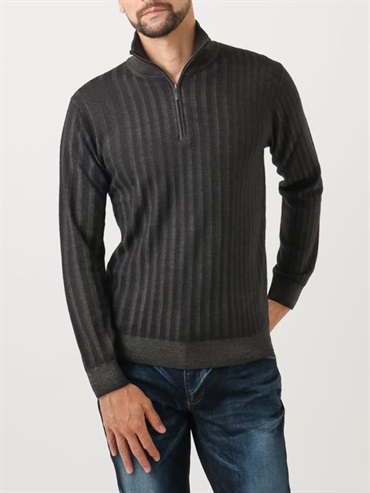 半開襟拉鍊針織衫[成衣染色工藝](深灰色(93)/48)