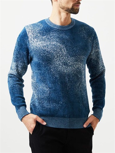 煙燻圖紋針織衫[雪尼爾紗/日本製](藍色(55)/48)