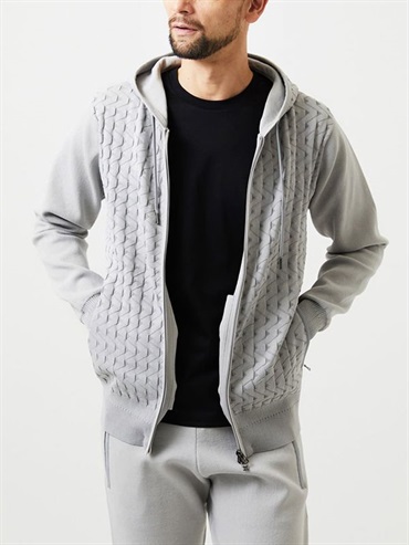 針織拉鍊連帽外套[成套搭配](淺灰色(91)/46)