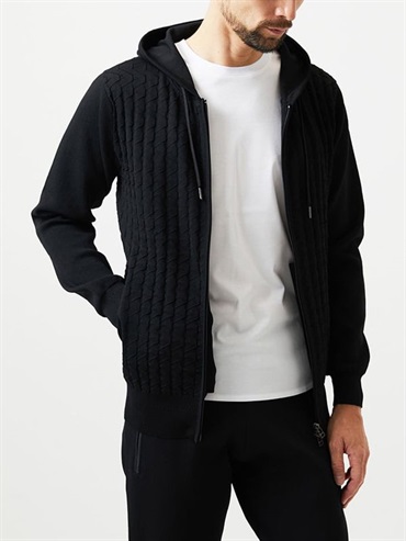針織拉鍊連帽外套[成套搭配](黑色(94)/46)