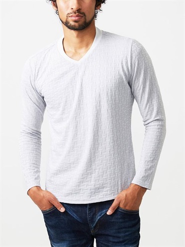 磚牆圖案V領上衣[日本製/可機洗](淺灰色(91)/46)