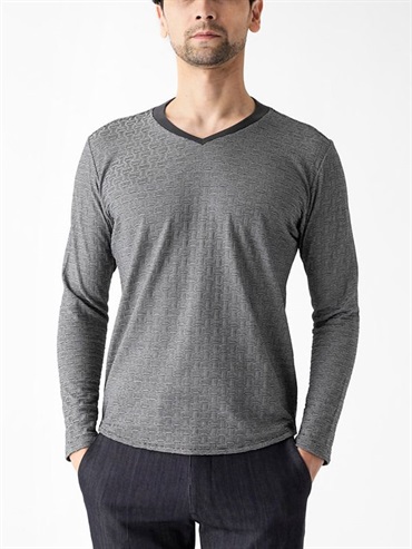 磚牆圖案V領上衣[日本製/可機洗](深灰色(93)/46)