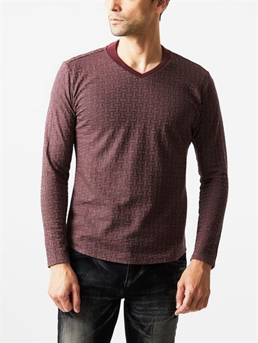 磚牆圖案V領上衣[日本製/可機洗]