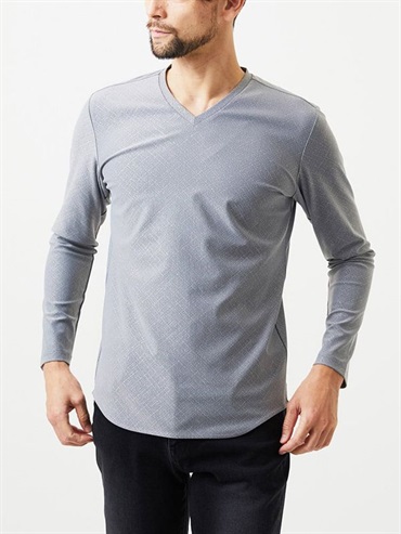 斜紋格紋V領上衣[日本製](灰色(92)/48)