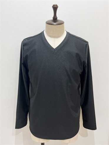 斜紋格紋V領上衣[日本製](黑色(94)/48)