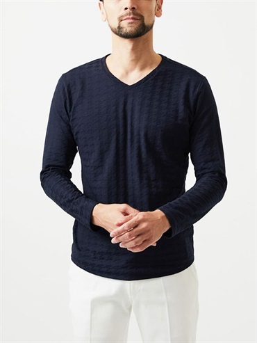 千鳥格紋V領上衣[日本製](海軍藍(57)/48)