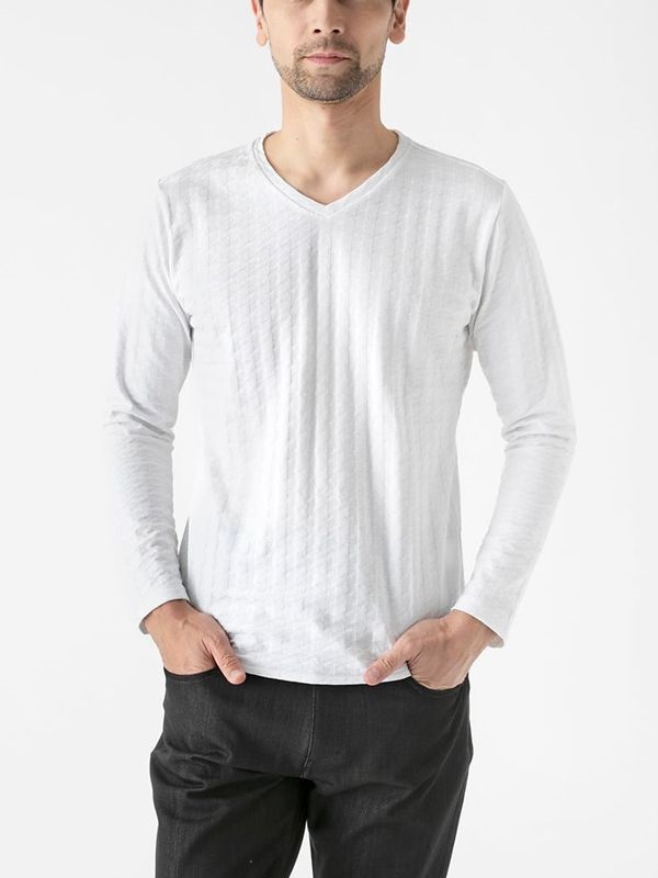 千鳥格紋V領上衣[日本製](白色(90)/48)