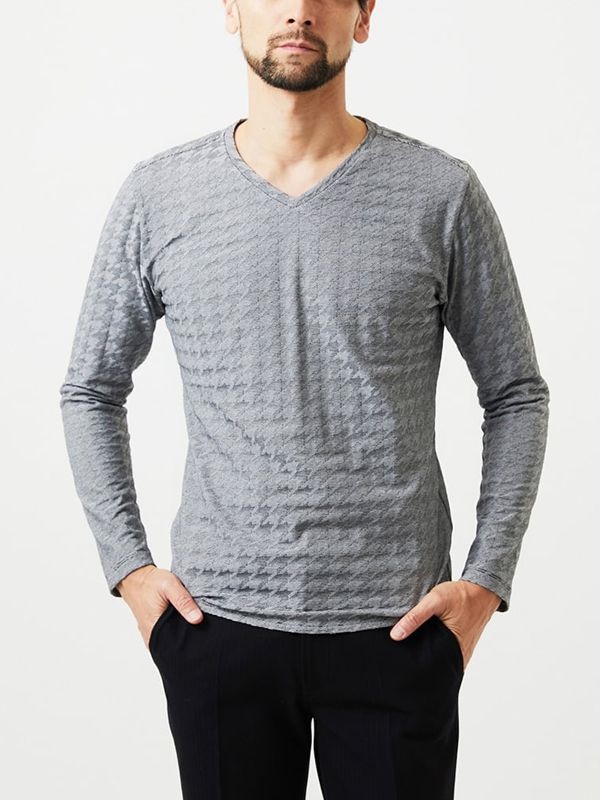 千鳥格紋V領上衣[日本製]