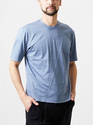 拼接圓領上衣[可機洗](天藍色(50)/46)