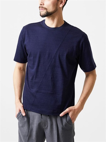 拼接圓領上衣[可機洗](海軍藍(57)/46)