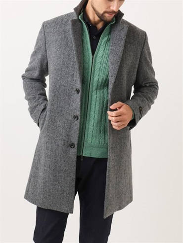 人字紋徹斯特羊毛大衣