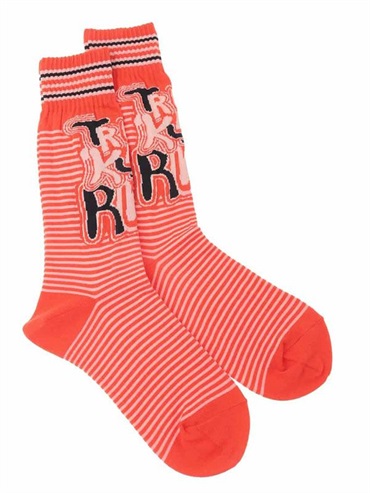 LOGO條紋提花襪[日本製](玫紅色(05)/38)