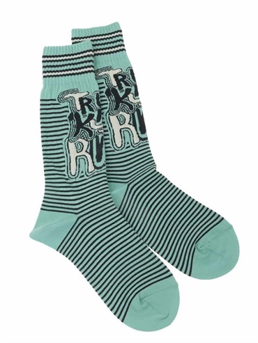 LOGO條紋提花襪[日本製](淺綠色(30)/38)