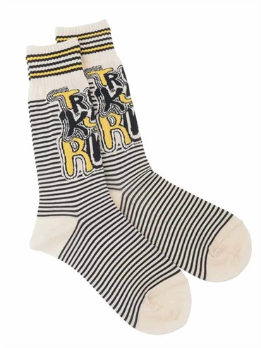 LOGO條紋提花襪[日本製](米白色(80)/38)