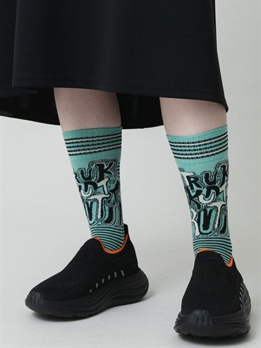 LOGO條紋提花襪[日本製]