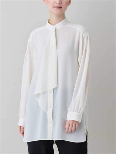 垂墜綁帶雪紡襯衫[日本製](白色(90)/38)