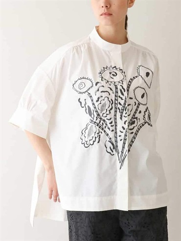 花卉刺繡寬版剪裁襯衫(白色(90)/38)