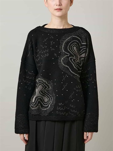 亮絲花卉提花針織上衣[日本製](黑色(94)/38)