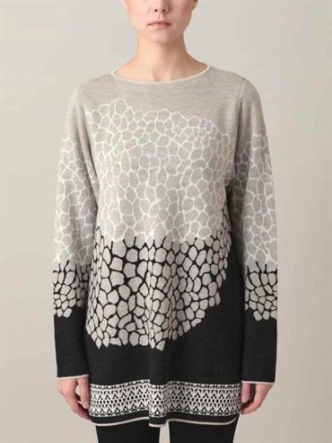 幾何圖案設計長版針織衫[日本製](米色(82)/38)