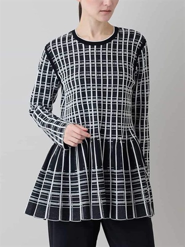 格紋提花立體下擺長版上衣(黑色(94)/38)