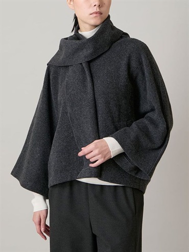 圍巾領設計短版外套(深灰色(93)/38)