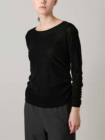 絨毛薄紗打褶設計針織上衣