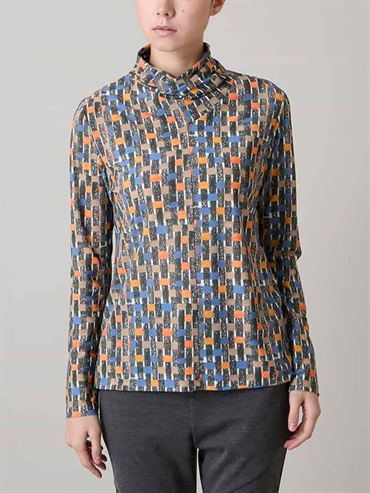 方塊藝術印花針織上衣(黃色(25)/38)