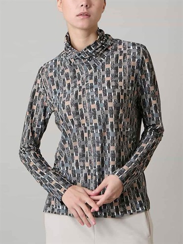 方塊藝術印花針織上衣(米色(82)/38)