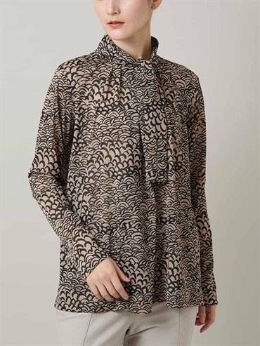 藝術印花蝴蝶結領襯衫[日本製]