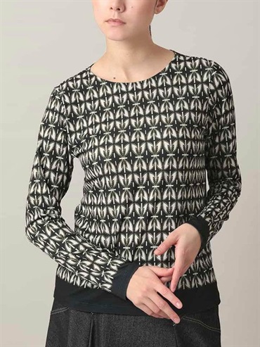 幾何印花平紋針織上衣[日本製](黑色(94)/38)