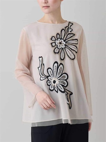 花卉刺繡薄紗上衣