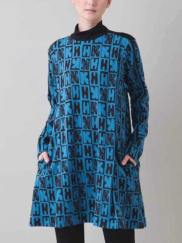 HK花卉標誌提花針織長版上衣(藍色(55)/38)