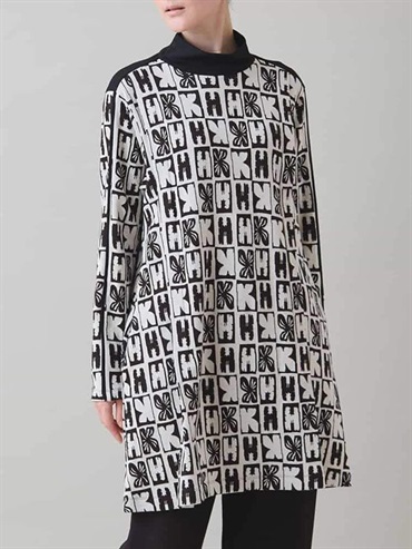 HK花卉標誌提花針織長版上衣(米白色(80)/38)