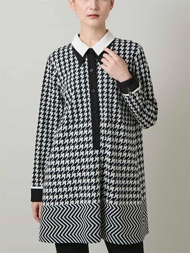 千鳥幾何圖樣襯衫風長版上衣[日本製]