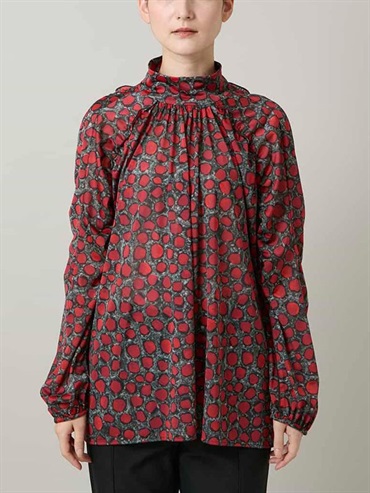 高領抓皺襯衫[日本製](玫紅色(05)/38)