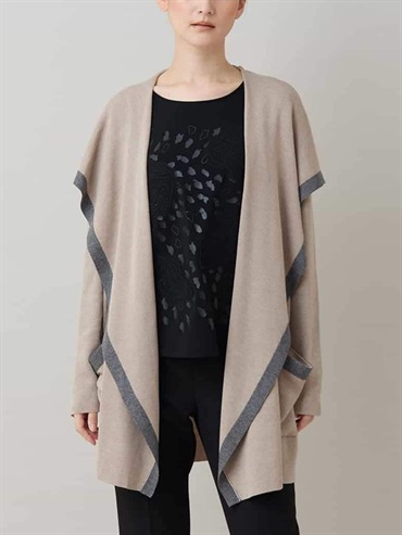 披肩領配色針織外套(米色(82)/38)