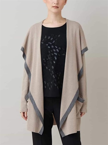 披肩領配色針織外套