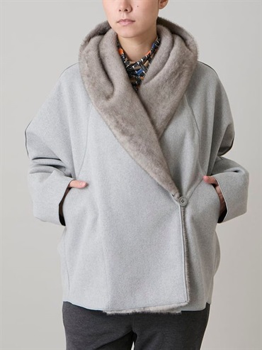 翻領羊毛感短版大衣(深灰色(93)/38)
