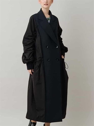 異素材拼接抽繩大衣[日本製](黑色(94)/38)