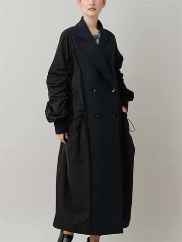 異素材拼接抽繩大衣[日本製]