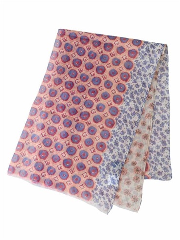 圖案混搭寬版圍巾(桔色(15)/38)