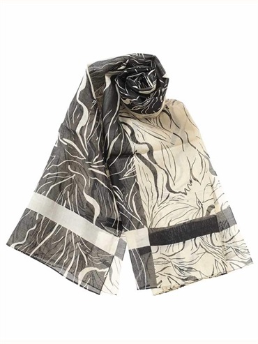 線條花卉棉質圍巾(米色(82)/38)